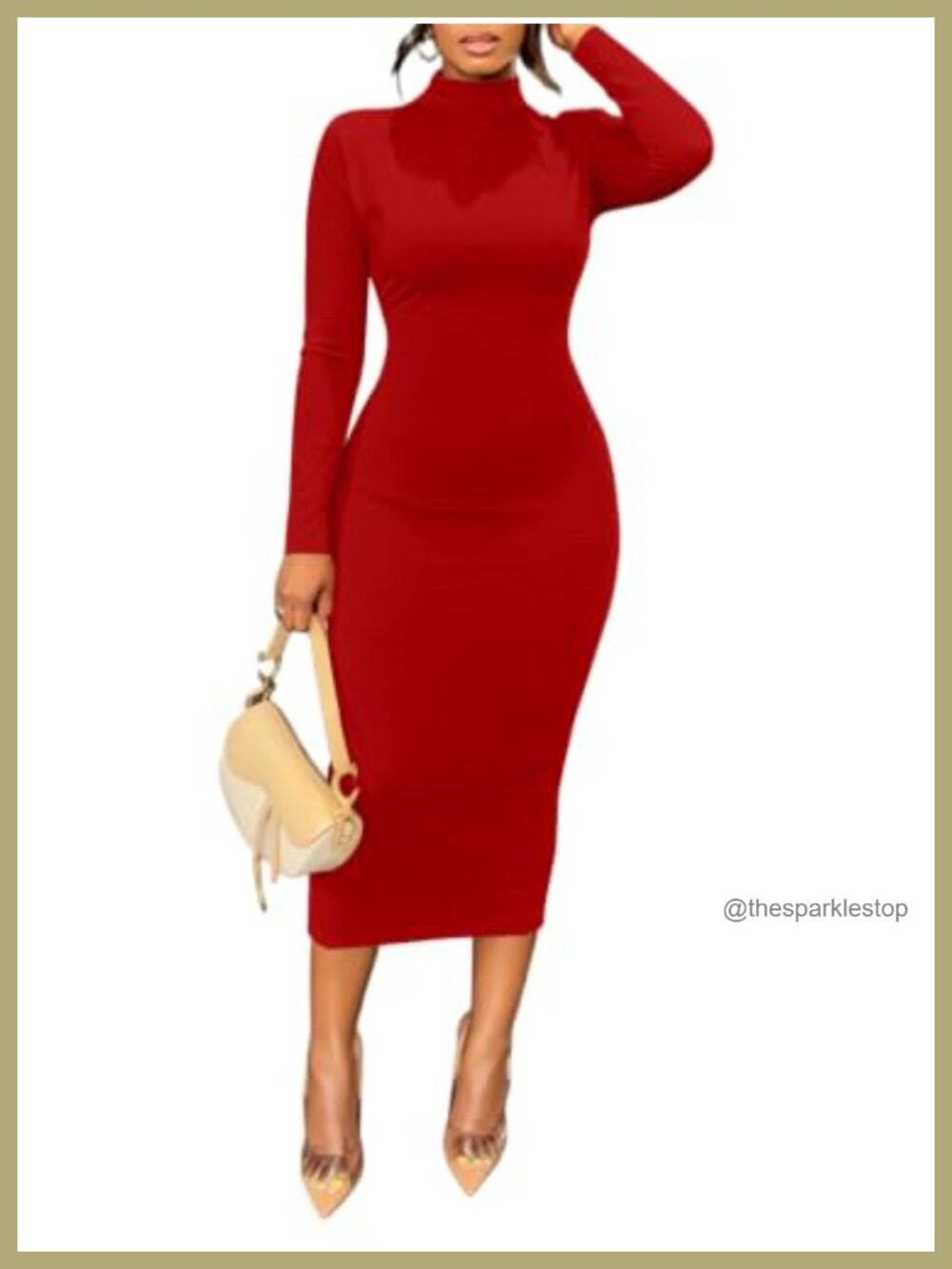 Maxi Dress Bodycon Mock Neck Long Sleeve Formal Wedding Guest